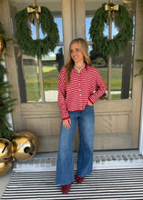 Load image into Gallery viewer, Red Stripe Cardigan Top
