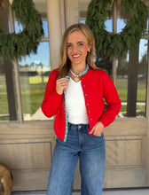 Load image into Gallery viewer, Red &amp; Green Gingham Trim Cardigan Top
