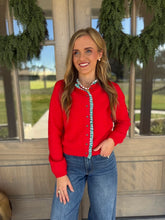 Load image into Gallery viewer, Red &amp; Green Gingham Trim Cardigan Top
